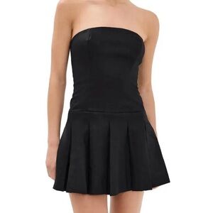 Reformation Strapless Black Pleated Mini Dress